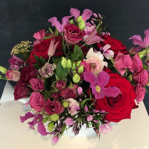 Enamel Tin Filled with Flowers - Reds